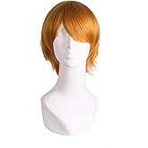 MapofBeauty Men's Short Straight Wig Cosplay Costume Wig (Golden Orange)