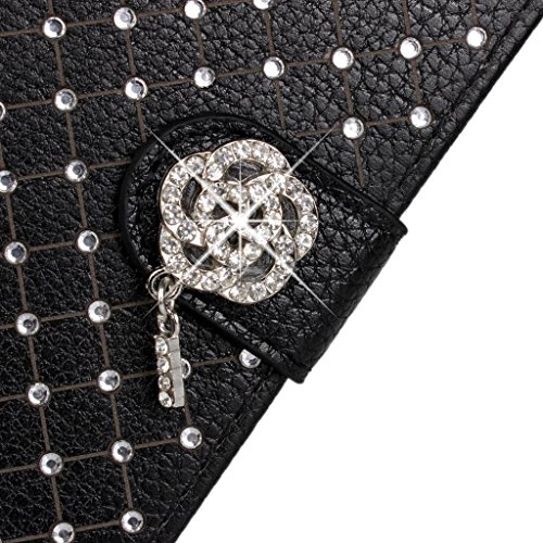 iPhone 7 Case, LU2000 Flip Folio Leather Handbag Wallet Wristlet Case with Metal Chain Sling Purse Clasp Stud Rhinestone Bling Star Decor Cover with Hand Strap for Apple iPhone 7 (4.7 inch) - Black - Thumbnail 7