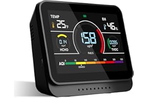 XOOPON Air Quality Monitor Indoor for Home, 13-in-1 PM1/PM2.5/PM10/TVOC/Formaldehyde/Temp/Humidity and 6AQI Tester, Portable & Easy to Use, Highly Accurate Air Quality Meter for School, Office (Black)