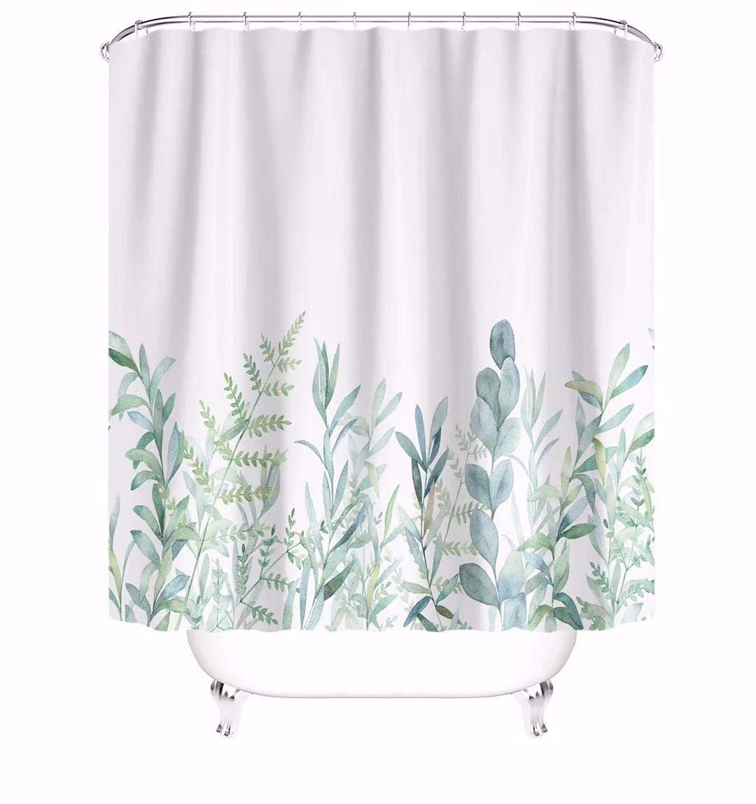 M&W DAS DESIGN Shower Curtain Green Plants 240 x 200 cm (W x H)