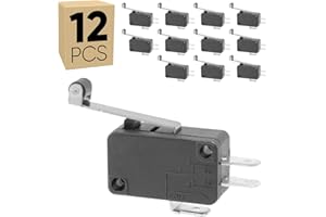 SINORS 12PCS Micro Limit Switch with Medium Hinge Roller Lever, Momentary Snap-in Micro Switch, 16A 125/250V AC, 12V DC SPDT 3Pin 1NO/1NC Limit Switch for Microwave Oven Freezer Arcade, KW7