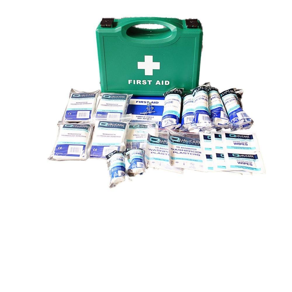 Qualicare HSE Emergency kit for 1-10 Person First Aid Kit Box |Contains 48 Hospital Grade Medical Supplies