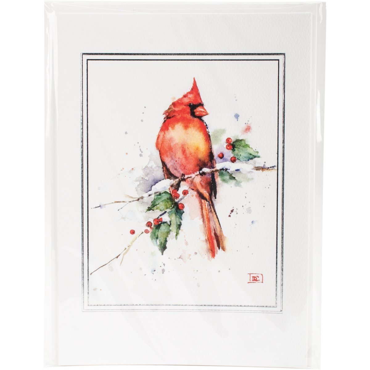 Paper House Artist Series Watercolour Card with Envelope Winter Cardinal, Acrylic, Multicoloured, 2-Piece
