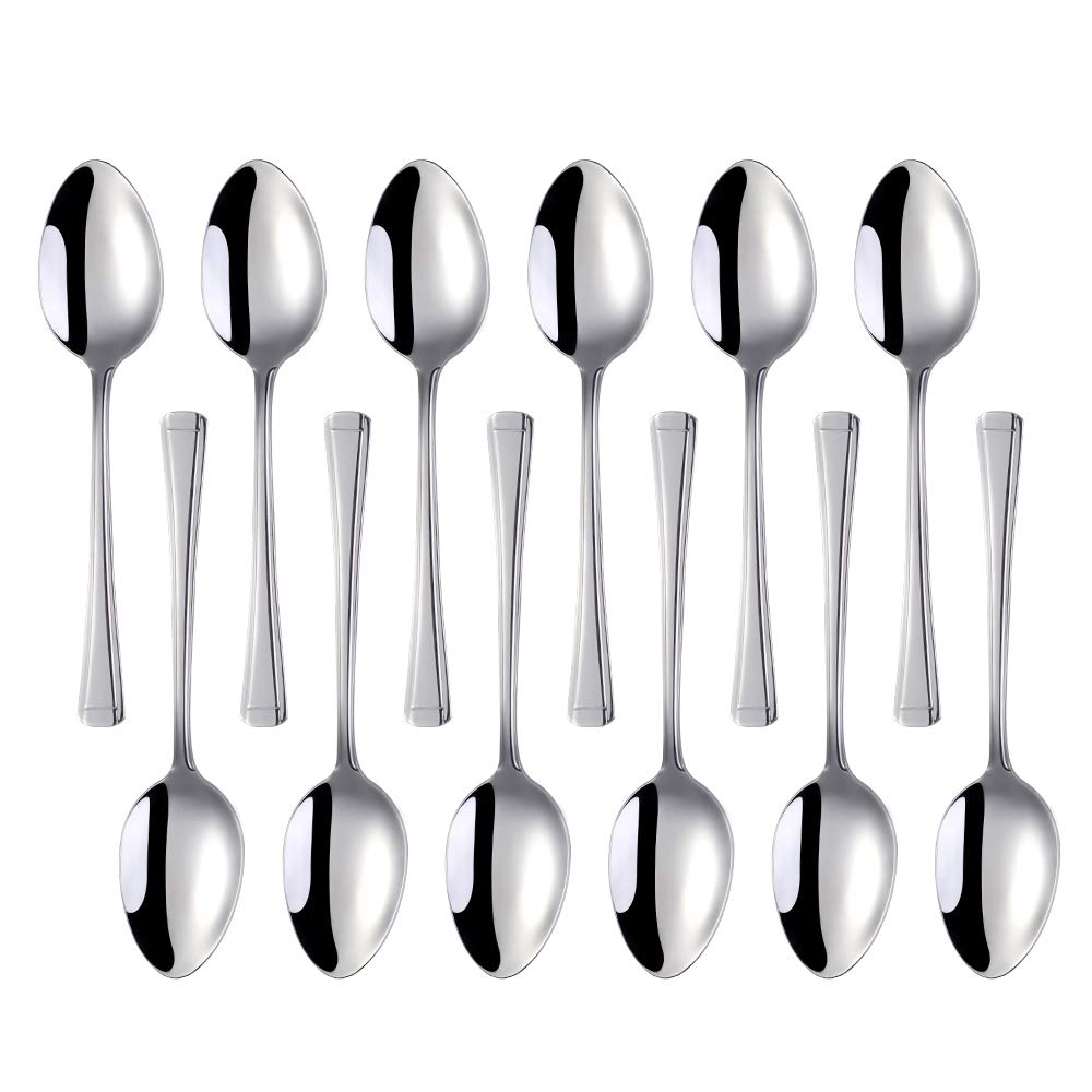 SUNSENGEUR Dessert Spoons, 18/0 Stainless Steel, Cutlery 7.24 inches with Harley Pattern -Silver,Pack of 12