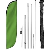 LookOurWay Feather Flag Pole Kit - 12 Feet Tall Advertising Flag Banner with Fiberglass Pole Kit and Ground Spike for Business Promotion - Solid Color Flags - Light Green