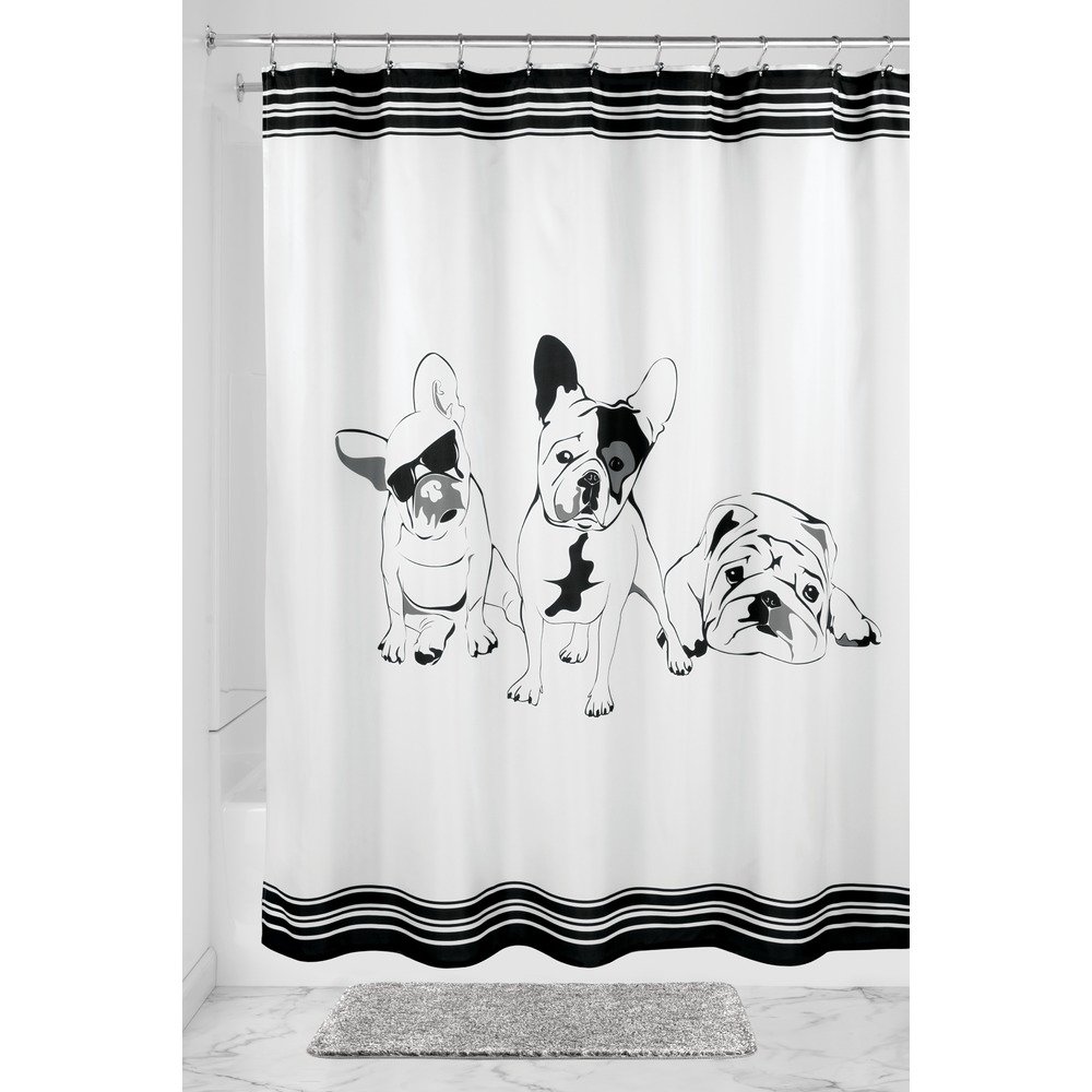InterDesign French Bulldog Shower Curtain, Bathroom Curtains with