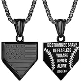 HattiDoris Baseball Home Plate Necklace for Men USA Flag Shield Pendant Stainless Steel Chain 22+2 inch Inspirational Patriotic Jewelry Personalized Baseball Gift for Boys