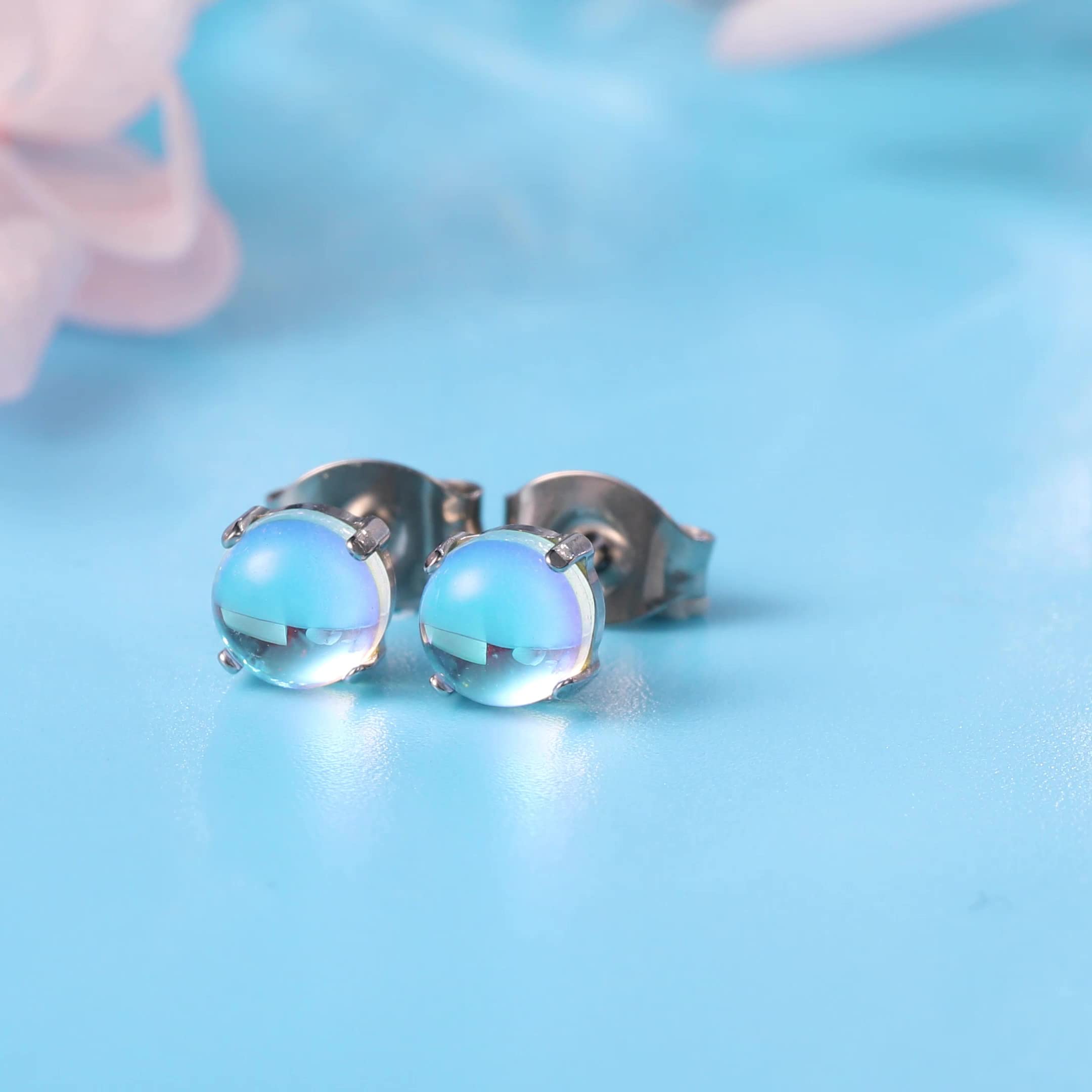 Limerencia G23 Hypoallergenic Pure Titanium Earrings, Opal/Moonstone/Cat's Eye/Blue Turquoise Stud Earrings, F136 Implant Grade|Delicate Jewelry for Sensitive Ears