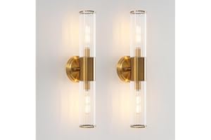KUZZULL Wall Sconces Set of Two Brushed Gold Wall Mounted Lamp Indoor Sconces Wall Lighting with Stripped Glass Shade Modern Wall Light Fixtures Bathroom Sconces Wall Decor Set of 2