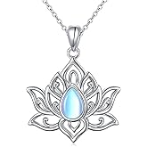 Lotus Neckalces for Women 925 Sterling Silver Moonstone/Turquoise Lotus Pendant for Girls Anxiety Stress Relieving Birthday Yoga Gifts