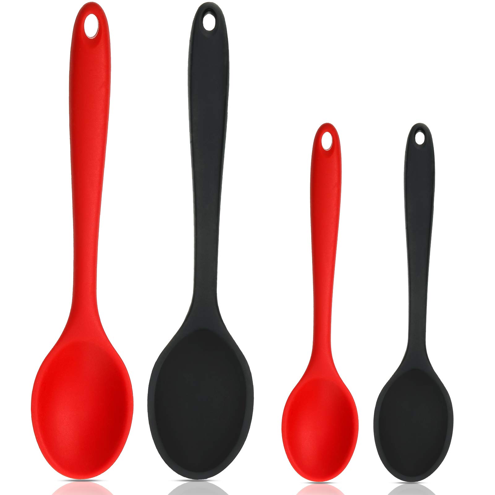 Photo 1 of 4 Pack Silicone Spoons for Cooking Silicone Mixing Spoons Heat Resistant Rubber Basting Utensil for Kitchen Cooking Baking, Stirring Serving, Large and Small(Red, Black)