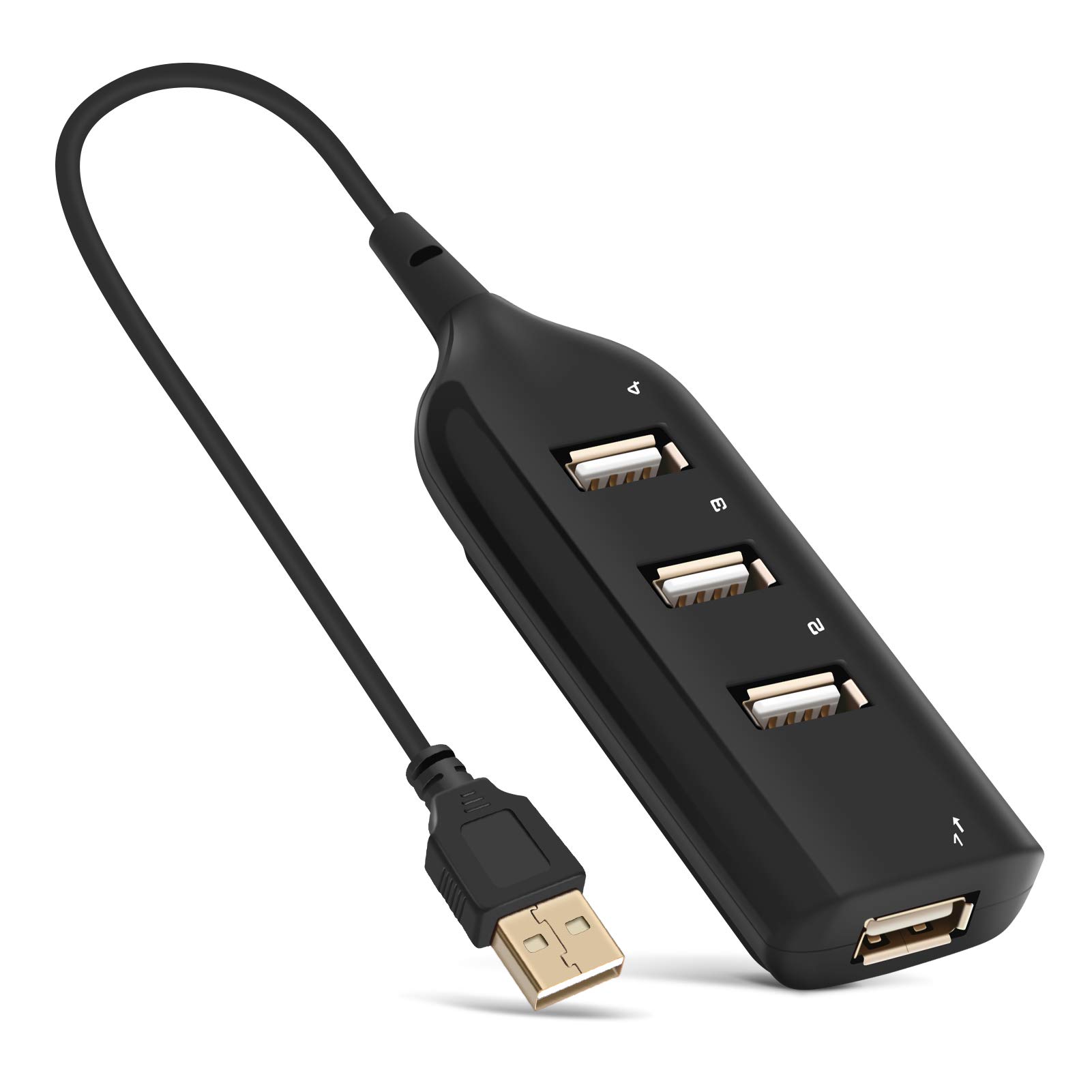 4-Port USB 2.0 Hub, Portable USB Splitter, Black Multi USB Hub Splitter Cable USB Distributor Multi USB Port Expander USB Extender Hub for PC Computer
