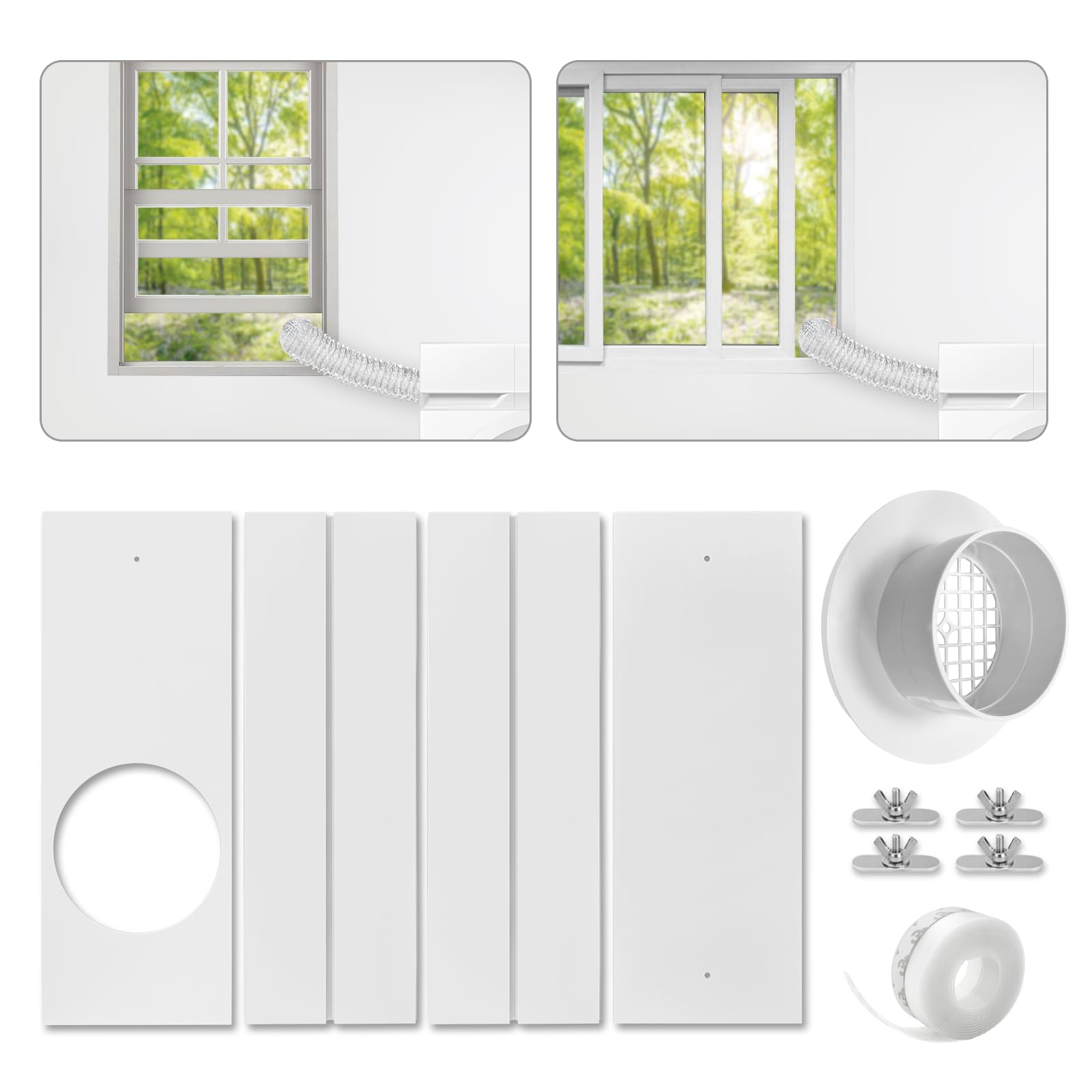 Photo 1 of Dry Vent Window Kit for Dryer Vent Hose with 4" Diameter, Adjustable Window Dryer Vent Panels with Adjustable Length Panels and Insulating Foam Seal Strip (Max Length 59 inch)
