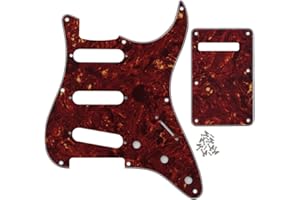 FLEOR SSS 8 Hole ST Pickguard Guitar Backplate Tremolo Cavity Cover with Screw for Vintage ST Style Guitar Parts, 4Ply Red Tortoise Shell