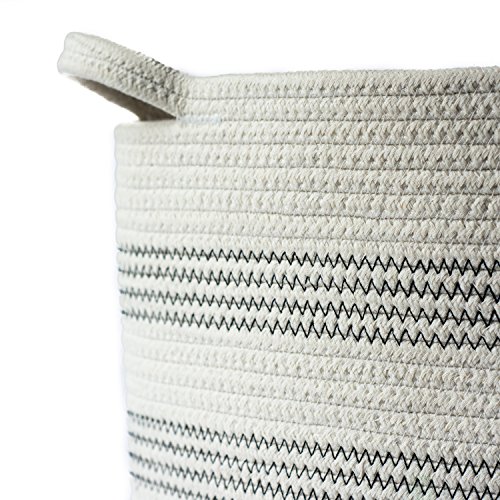 Cotton Rope Storage Basket - Tidy Loft Co - 16" x 13.5" coiled bin with handles - for kids toys, children room, laundry or baby nursery - Thumbnail 4