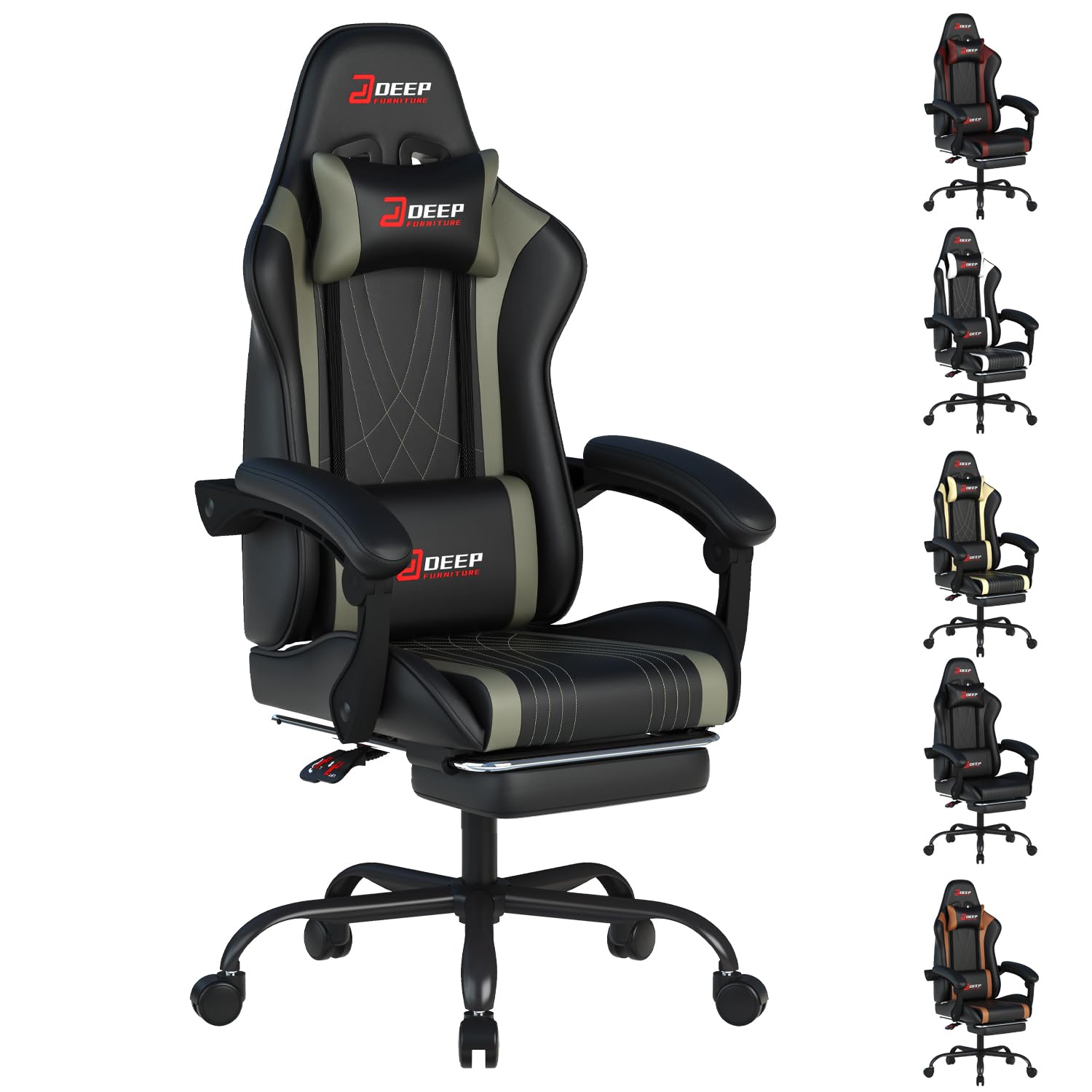 DEEPfurniture Ergonomic Gaming Chair with Footrest and Lumbar Massage ...