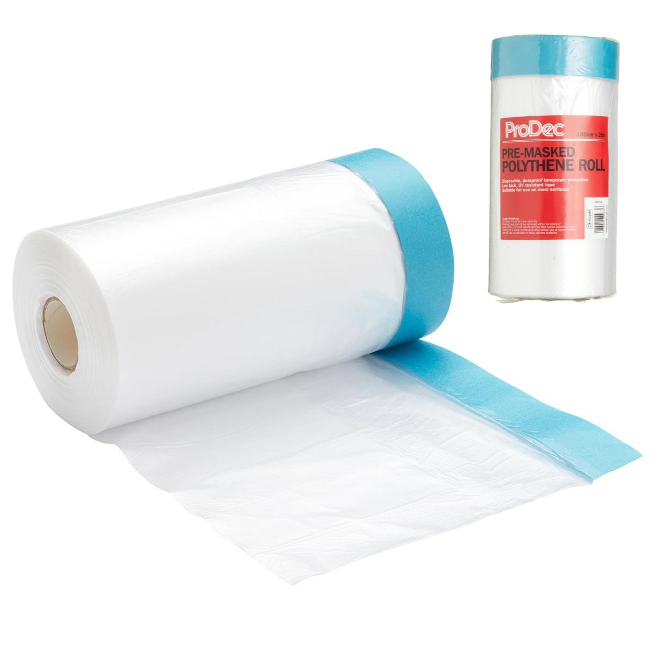ProDec 180cm x 25m Pre-Masked Polythene Dust Sheet Roll, Dustproof and Waterproof Ideal for Covering and Protecting Floors and Furniture When Painting and Decorating