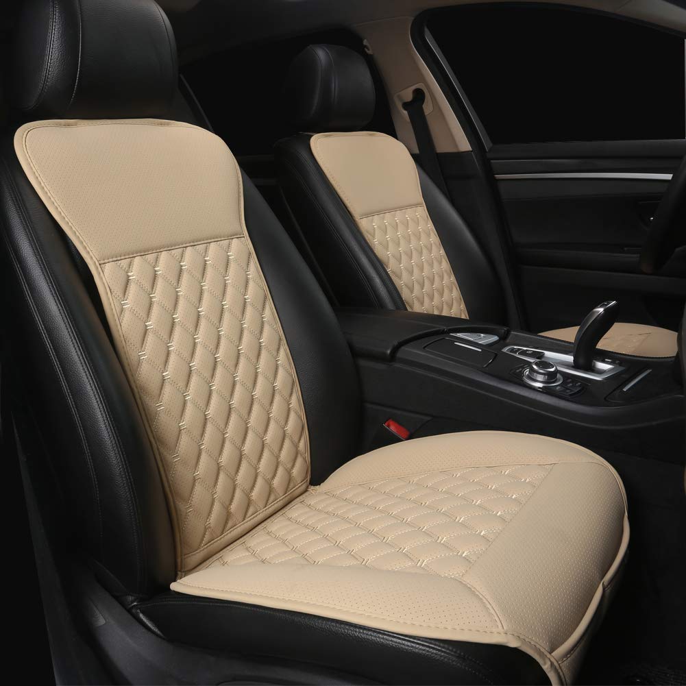 Black Panther 1 Pair Car Seat Covers, Luxury Car Seat Protectors, Universal Anti-Slip Driver Seat Cover with Backrest,Diamond Pattern (Beige)