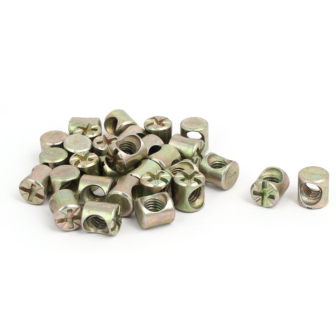 Sourcingmap M6 x 10mm Cross Dowel Slotted Metal Barrel Nuts 30PCS for Furniture Bed Chair