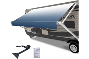 CYLAND RV Awning Fabric Replacement,Camper Trailer Motorized Awning Replacement for Motorhome,Heavy Duty Weatherproof 18.5oz Outdoor Vinyl RV Canopy 16'(Fabric 15'2") Blue Fade