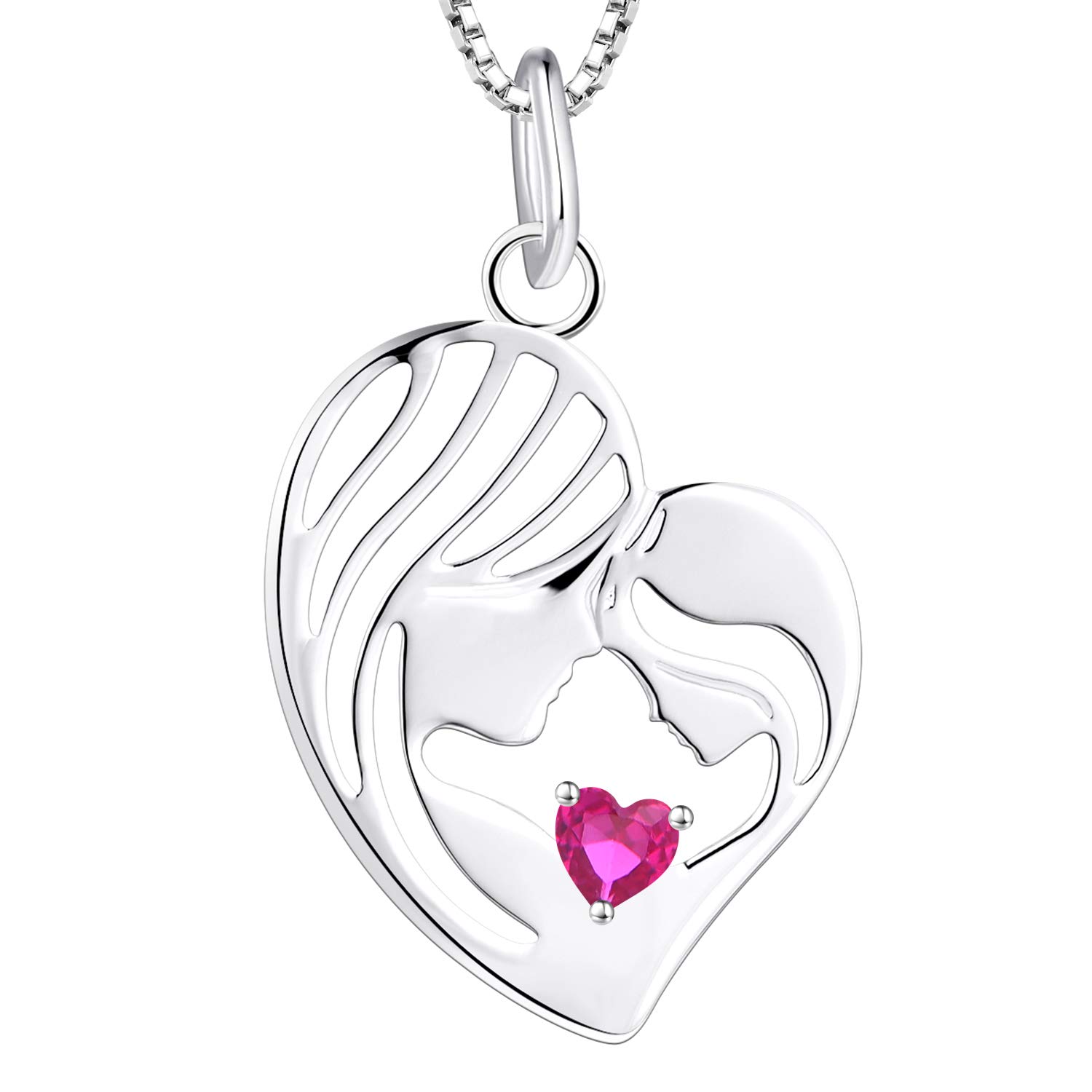 YL Mother and Daughter Necklace 925 Sterling Silver Heart July Birthstone Light Ruby Pendant Necklace Gifts for Mum Women, 45-48 CM โ image 1