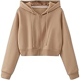 SweatyRocks Women's Long Sleeve Drawstring Full Zip Hooded Jacket Crop Sweatshirt
