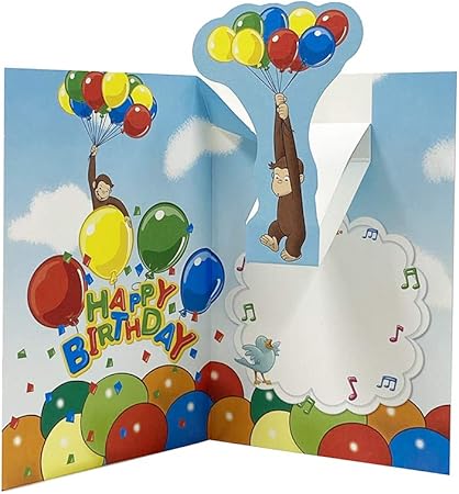 Amazon Co Jp おさるのジョージ ポップアップカード 誕生日 バルーン バースデーカード グリーティングカード 文房具 オフィス用品