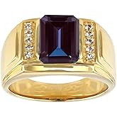 CTIEIP 10K 14K 18K Gold 4CT Men's Emerald Cut Gemstone Engagement Ring with Diamonds Gemstone Diamond Wedding Anniversary Ring for Men Size 4-16