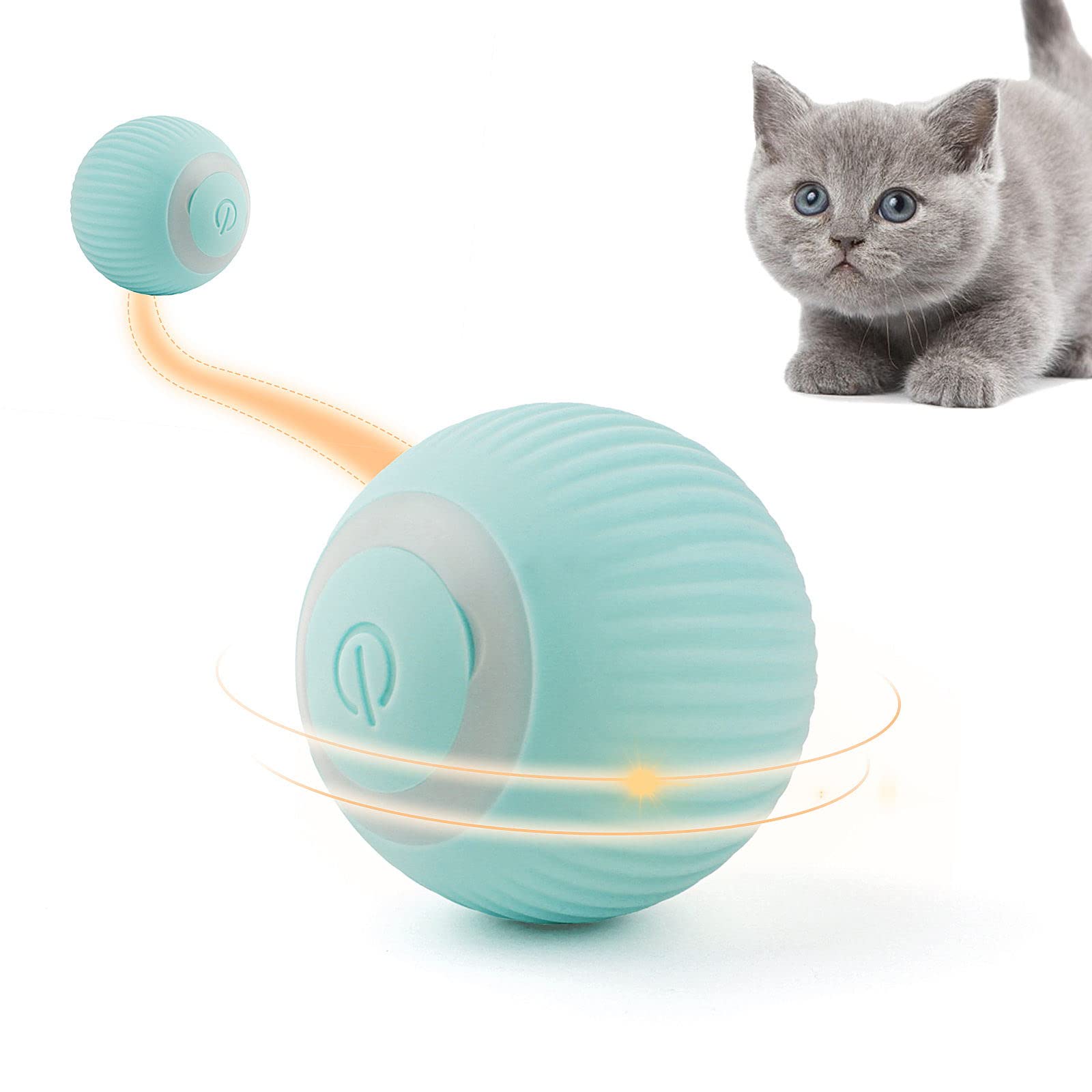 Namsan Cat Toy Electric Cat Ball with LED Light Automatic 360 Degree Rollball Interactive Cat Toy USB Rechargeable for Cats (Blue) — image 1