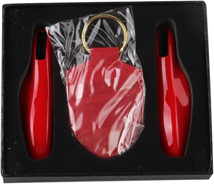 Glossy painted red-keyless entry remote key fob casing side cae shell proetct cover side blades + crest leather key ring keychain for Porsche Macan 911 Carrera