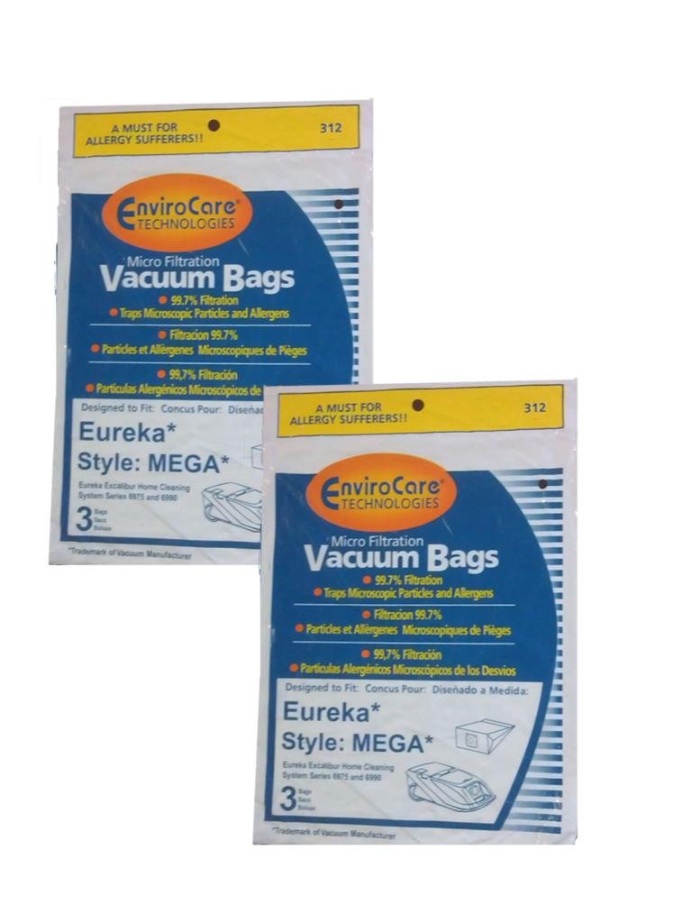 6 bags (2Pkg)Eureka MEGA #58624 (58624A)Cannister Vacuum Cleaner Allergen Style Bags Model Excalibur Powerteam 6975 and 6990