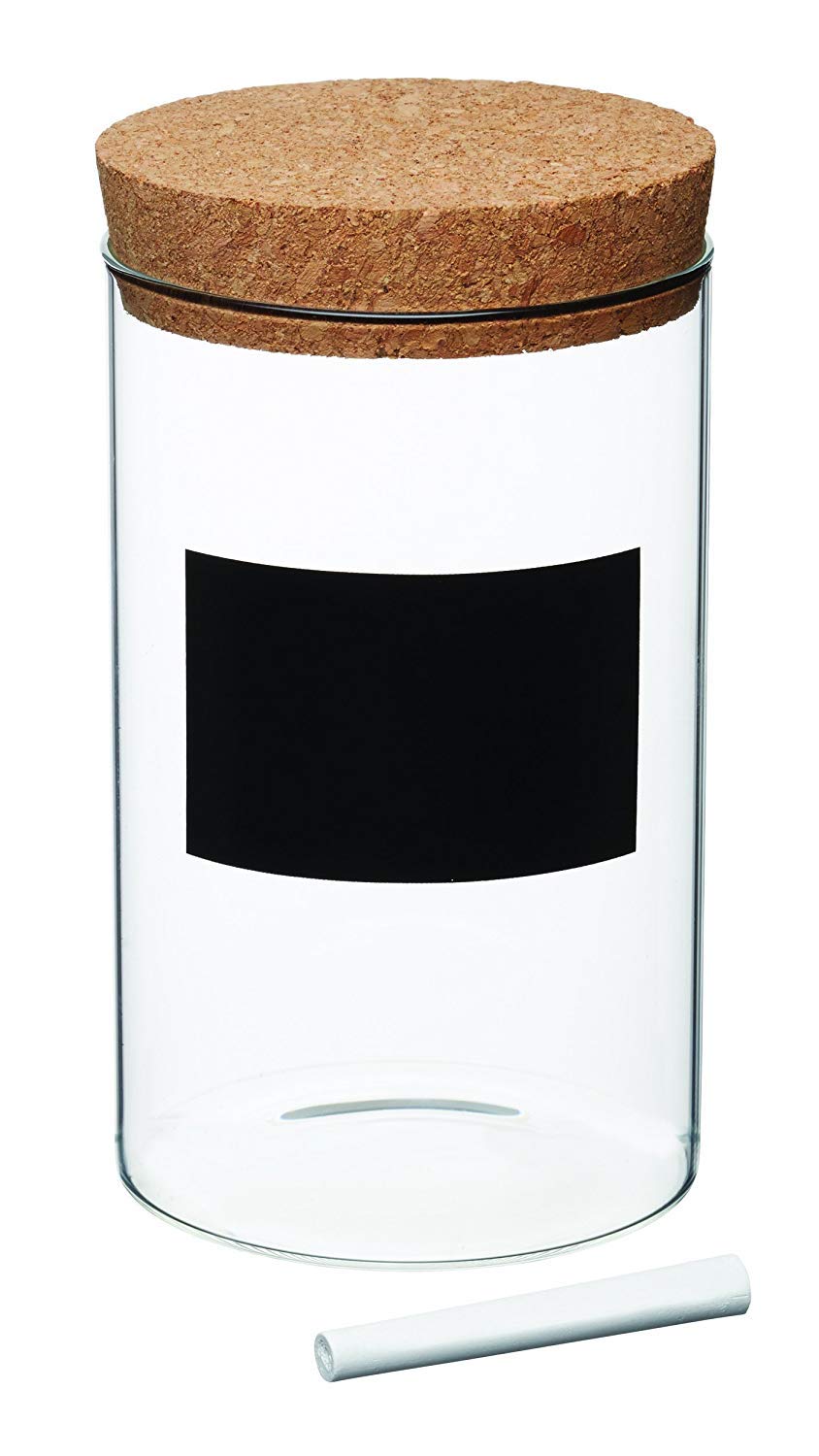 Natural Elements Glass Storage Jar with Lid and Chalkboard Label, Glass/Cork, Medium (1 Litre)