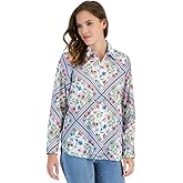 Nautica Jeans Women's Scarf-Print Button-Front Shirt (Bright White, X-Small)