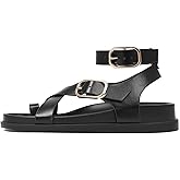 CELNEPHO Flat Sandals for Women Strappy Adjustable Comfortable Casual Open Toe Bohemian Retro Beach Summer Thong Studded Fashion Flip Flops
