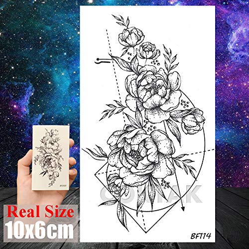 COKTAK 12Pieces/Lot Sexy Realistic Flower Temporary Tattoos For Women Girls Body Art Black Small Rose Waterproof Geometric Adult Fake Tattoo Stickers - Thumbnail 2