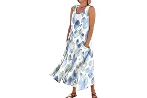 DOPOCQ Womens 2024 Summer Dresses Crew Neck Casual Sleeveless High Waist A-Line Party Cocktail Swing Maxi Dres