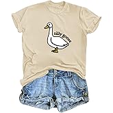 Lytiarul Cute Silly Goose Shirt for Women Teen Girls Letter Animal Graphic T Shirts Funny T-Shirt Vintage Tees Casual Tops