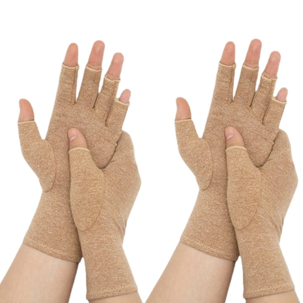 HOTANJI Compression Gloves - 2 Pairs Pain Relief Arthritis Gloves for Women & Men | Fingerless Glove for Arthritic Hands (M)