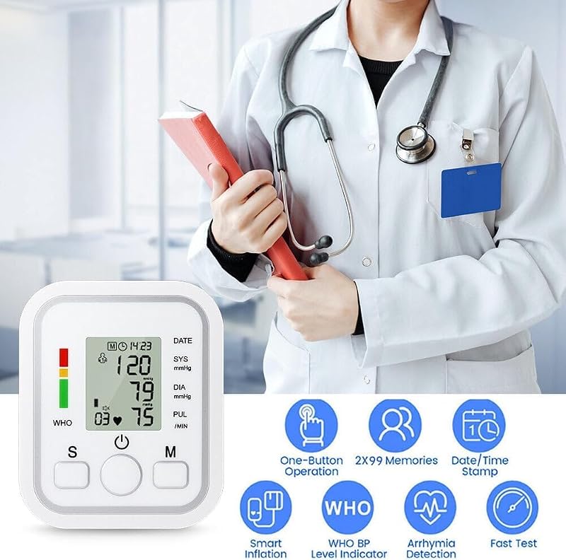 Tensiómetro de Brazo, automático Digital Monitor de presiónarterial para uso doméstico con ajuste del manguito 22-32cm, Detector electrónico defrecuencia cardiaca para Adultos Mayores y Familias — foto 2 de 7