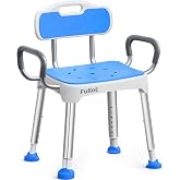 FULLOT Wide Shower Chair for Inside Shower, Stable Bracing Design, 400 lbs | Heavy Duty&amp;Adjustable Shower Chair with Back&amp;Arms for Elderly&amp;Disabled, Shower Seat, Non-Slip Feet for Safety&amp;Comfort,Blue