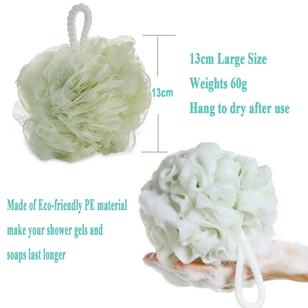 JUSTIME Long Handled Bath Brush Set with Mesh Sponge Shower Ball| Natural Bristles Back Scrubber Body Brush and Bath Shower Sponge for Cellulite & Exfoliating(2 PACKS)