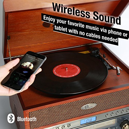 1byone-Nostalgic-Wooden-Turntable-Bluetooth-Vinyl-Record-Player-with-AMFM-CD-MP3-Recording-to-USB-AUX-Input-for-Smartphones-Tablets-and-RCA-Output