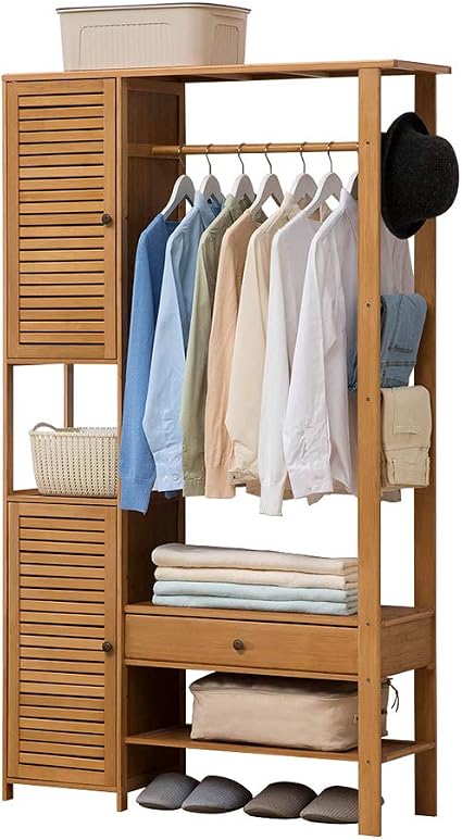 Zjun Porte Manteau Grand Armoire De Rangement De Vetements En Bois Etageres Multifonctionnelles Entree Du Salon Pour Suspendre Et Ranger Des Pantalons Et Des Chapeaux Avec Tiroir 100 Color Bois Amazon Fr Cuisine