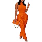 Remxi Women 2 Piece Outfits Sexy Sleeveless Sweatshirt Tassel Fringe Pants Sweatsuit Set Going Out Birthday Party Jumpsuit