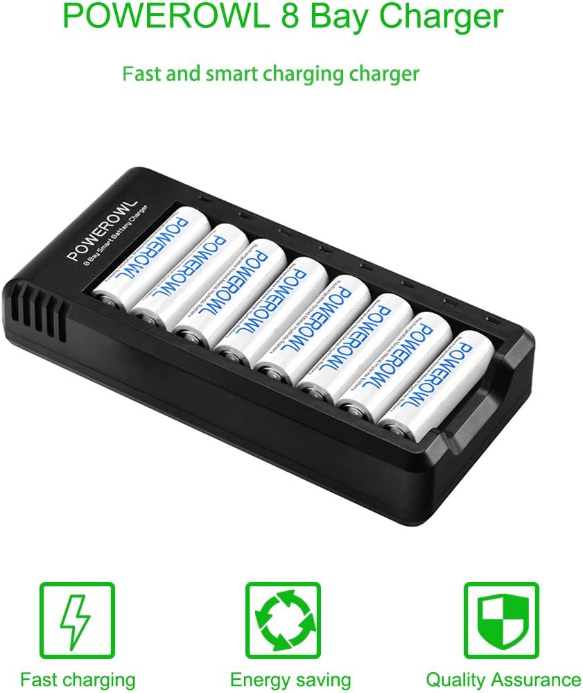 POWEROWL 8 Bay AA AAA Battery Charger (USB High-Speed Charging, Independent Slot) for Ni-MH Ni-CD Rechargeable Batteries (No Adapter): Home Audio & Theater
