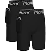 Roadbox Boys Compression Shorts with Pockets, Youth Performance Athletic Underwear Base Layer for Kids Football Running