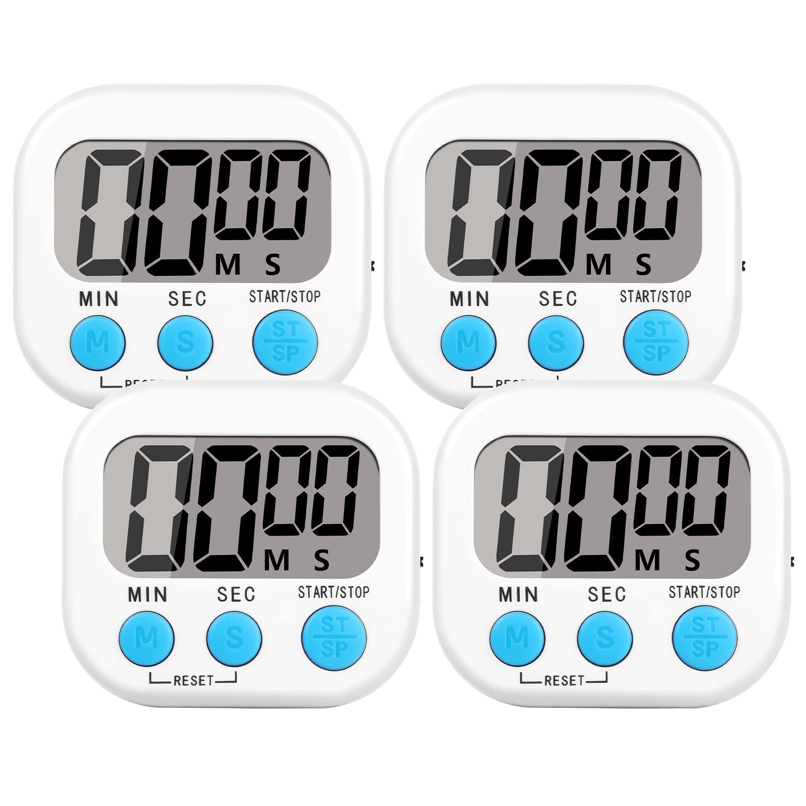 4 Pack Loud Alarm Digital Timer, Magnetic Stand Kitchen Timer with ON/Off Switch, Time Timer for Kids, Cooking, Study, Classroom