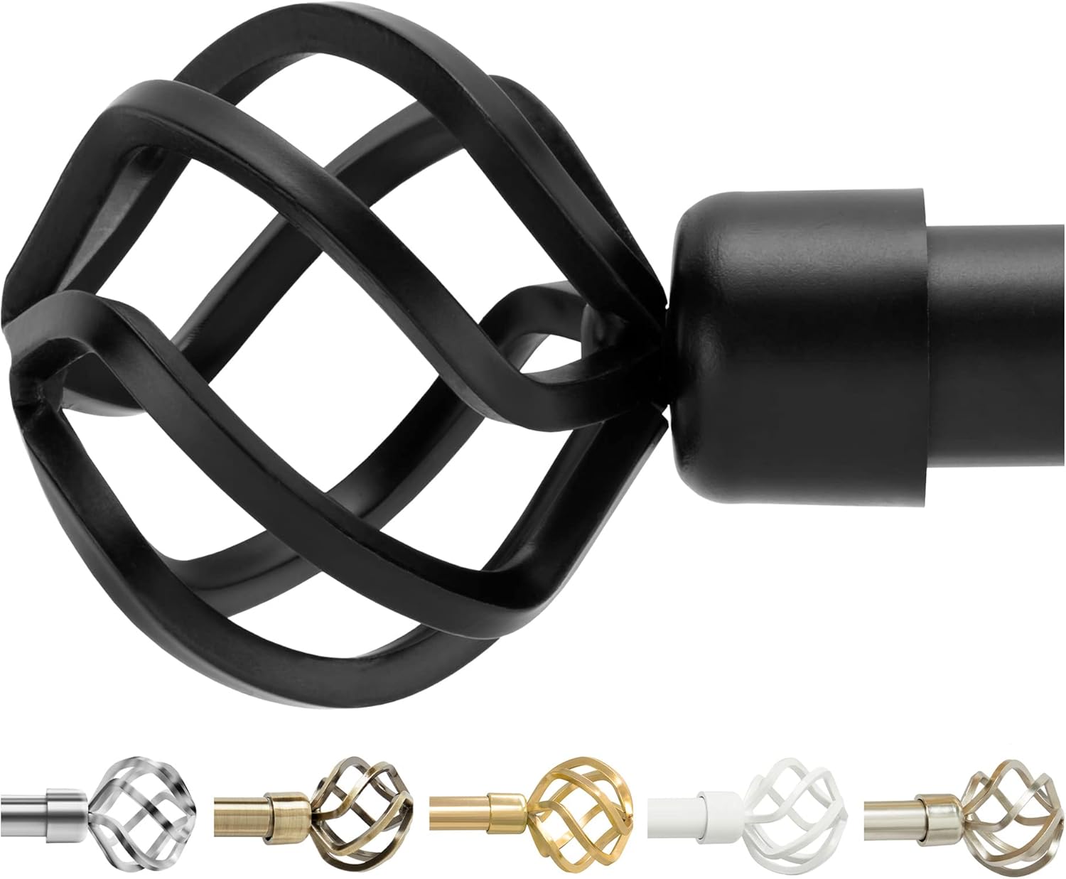 Window Treatment Hardware - GB Home Adjustable Black Curtain Rods for Windows 48 to 84 inch, Single Drapery Rods with Stylish Twisted Cage Finials