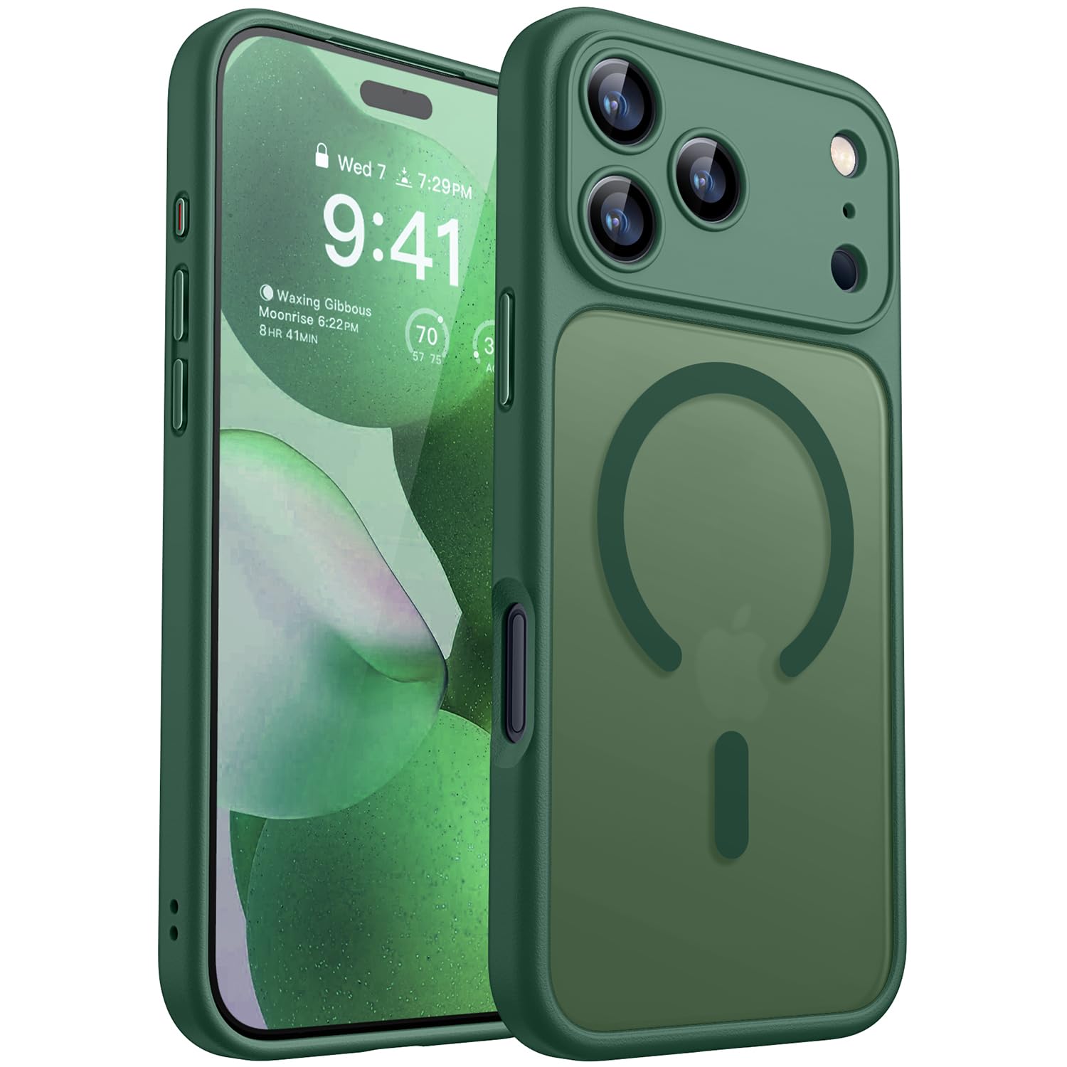 Photo 1 of CANSHN Magnetic Compatible with iPhone 17 Pro Case, Upgraded [Full Camera Protection] [Compatible with Magsafe] [Translucent Matte] Shockproof Protective Phone Cover 6.3 Inch - Deep Green