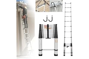 Qimu Aluminum Telescoping Ladder - 20 FT Portable Extension Ladder with Non-Slip Feet, 330 Lb Capacity, EN131